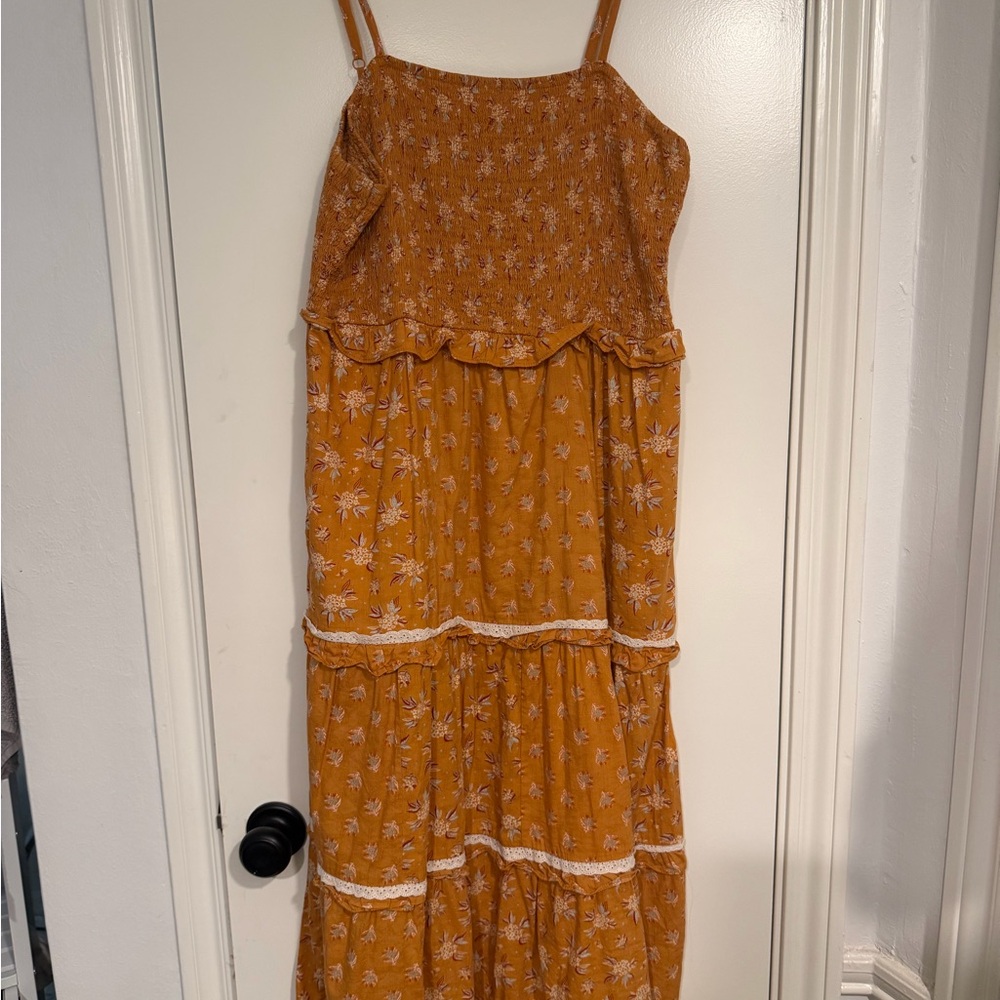 Universal Thread Mustard Yellow Floral Midi Dress